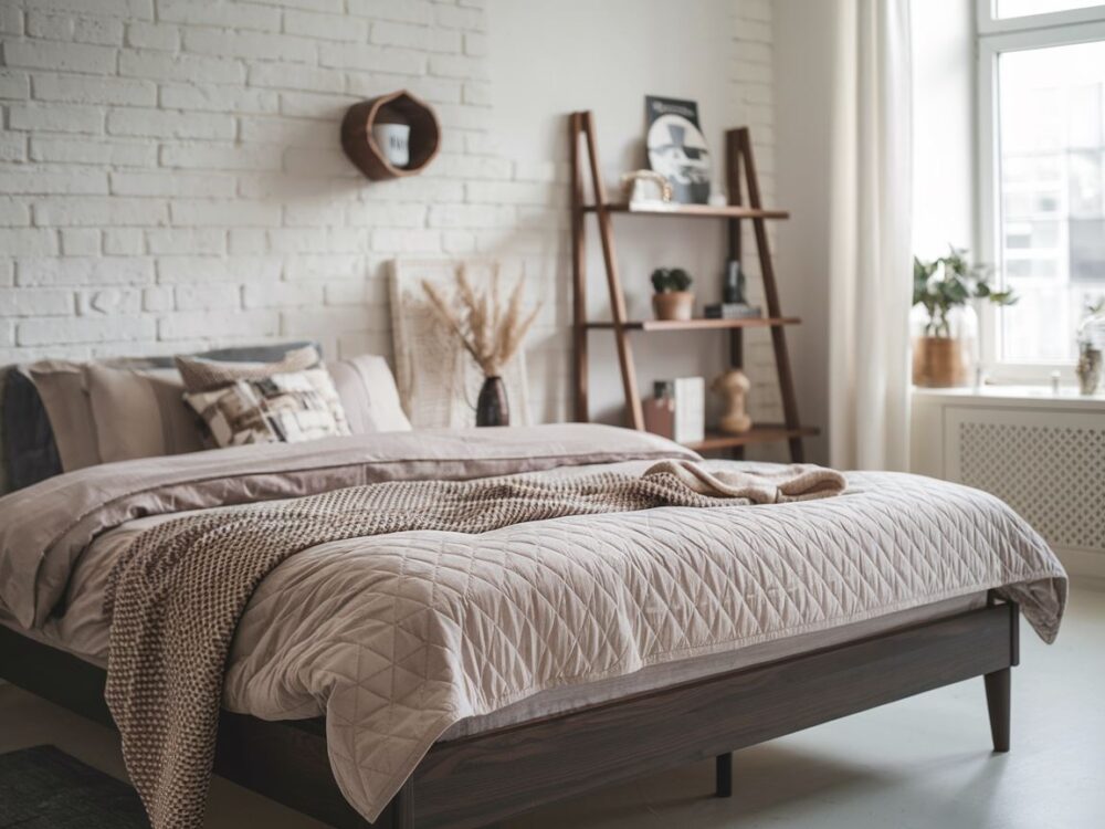 aranżacja łóżka z narzutą