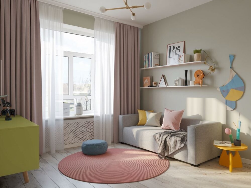 pokój nastolatka z firanami